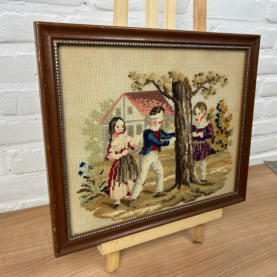 Children playing blindfold game - Embroidery - Cottonwork - Framed