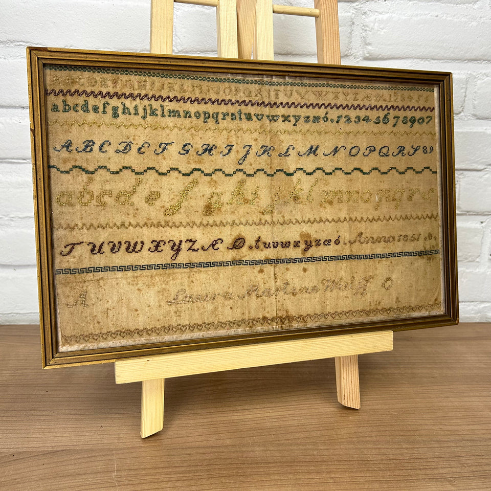 Antique Sampler 1851 - Embroidery - Cottonwork - Framed